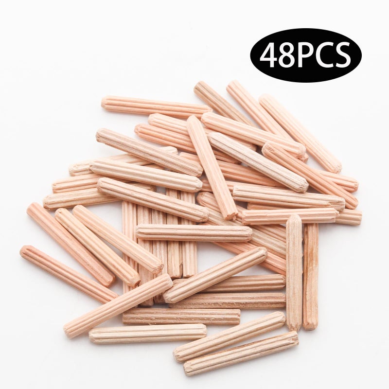 Adyoney 48Pcs 4mm x 30mm / 5/32 Inch x 1.18 Inch Wooden Dowel Pin Fluted Beveled Ends Wooden Pegs Support Shelves - Image 3